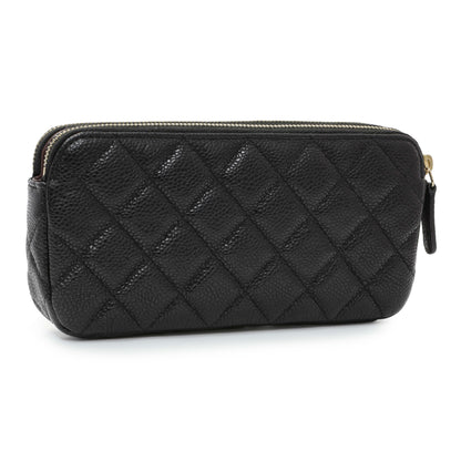 Exclusive Chanel Black Caviar Quilted Small Clutch With Chain — Side View