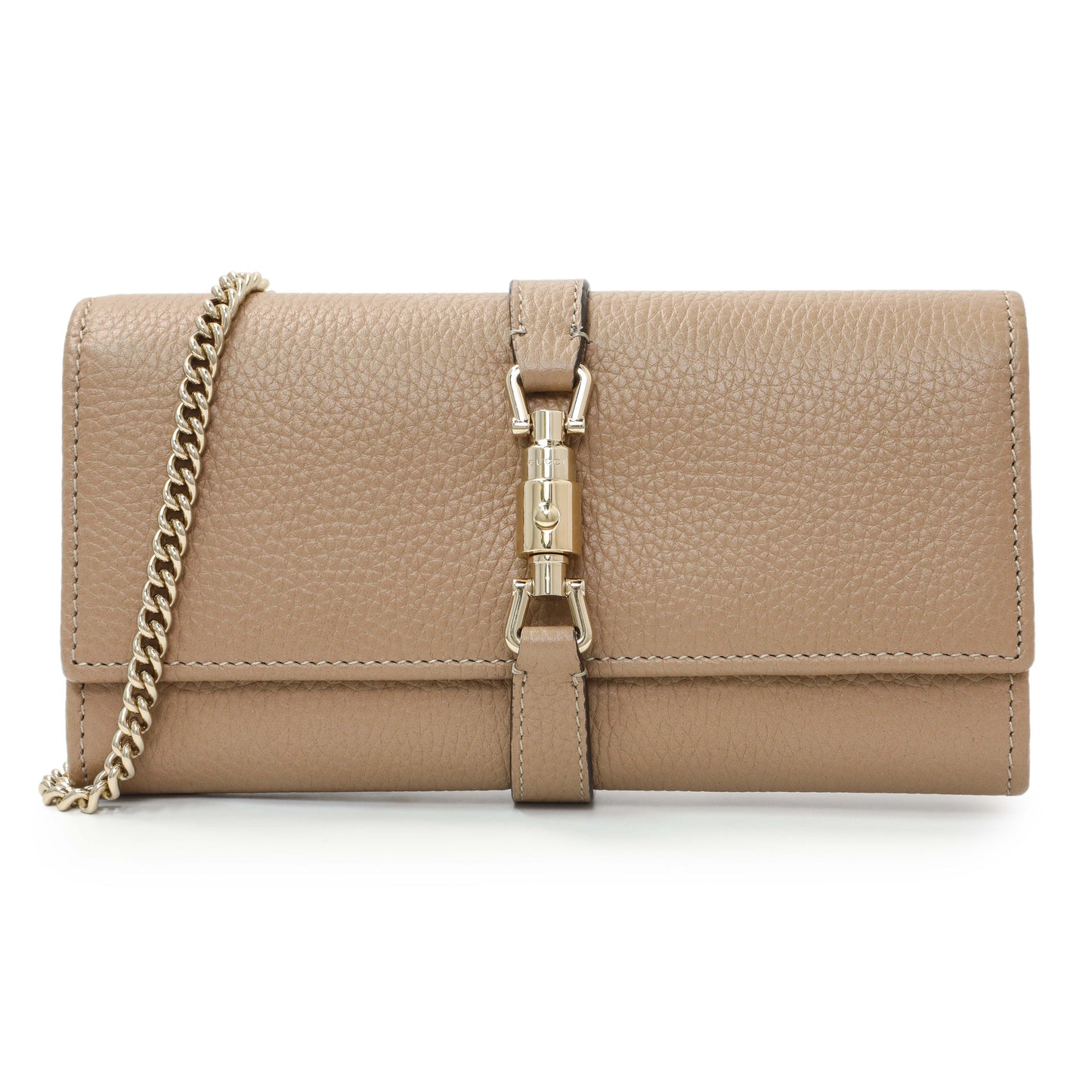 Exclusive Gucci Beige Pebbled Calfskin Jackie 1961 Chain Wallet — Front View