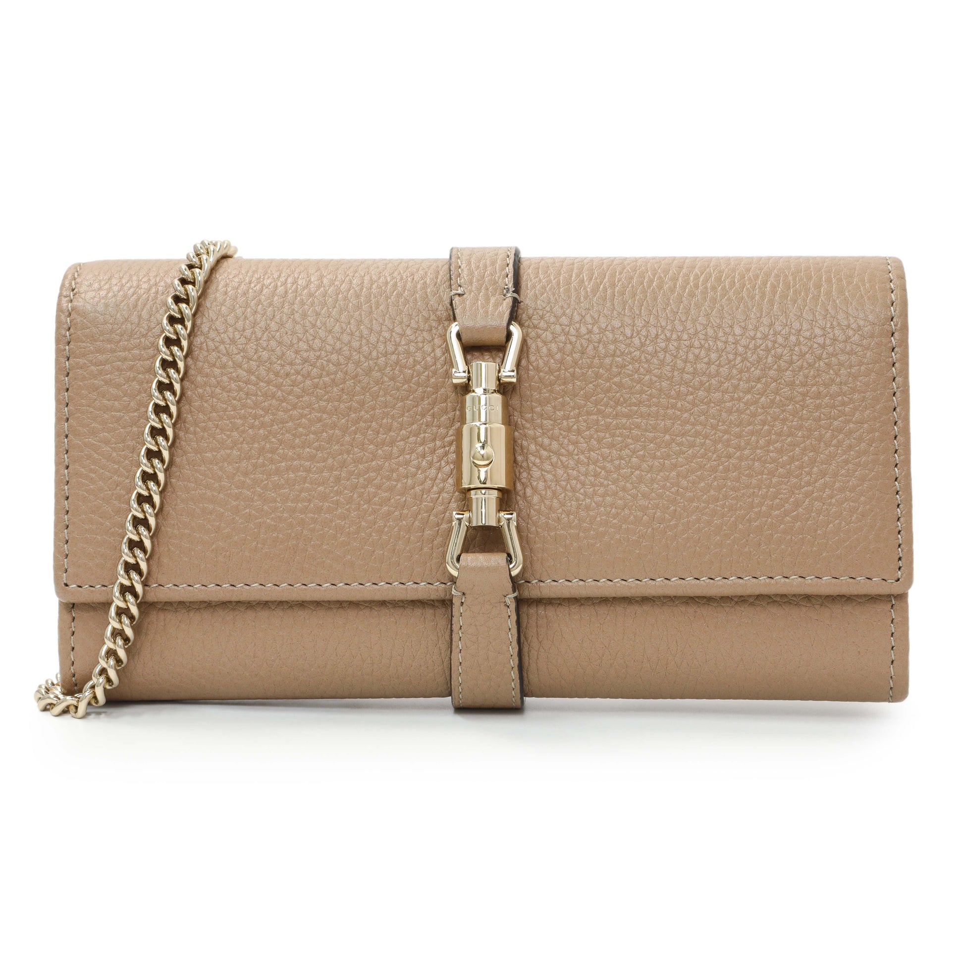 Exclusive Gucci Beige Pebbled Calfskin Jackie 1961 Chain Wallet — Front View