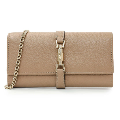 Exclusive Gucci Beige Pebbled Calfskin Jackie 1961 Chain Wallet — Front View