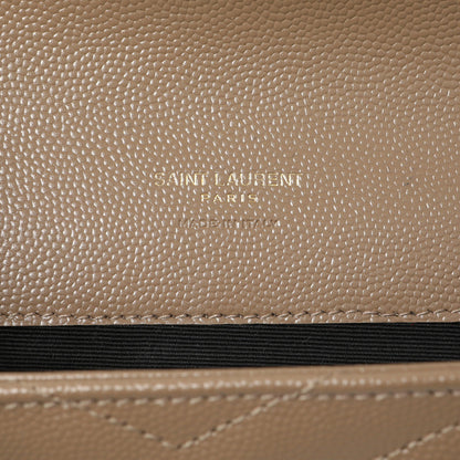 Exclusive Saint Laurent Dark Beige Grain De Poudre Matelasse Chevron Monogram Cassandre Flap Pouch — Detail View