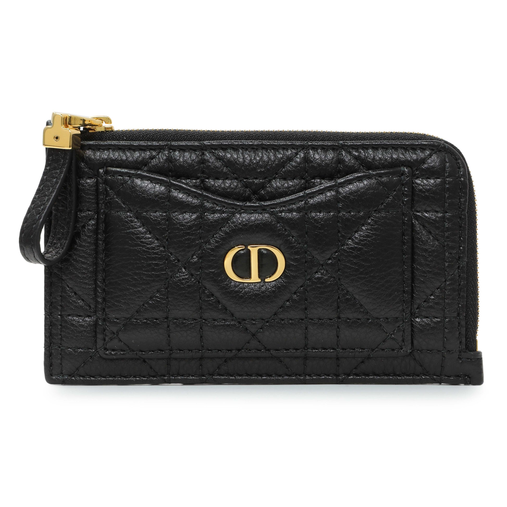Exclusive Christian Dior Supple Calfskin Cannage Lady Dior Cosmos Zipped Card Holder — Front View