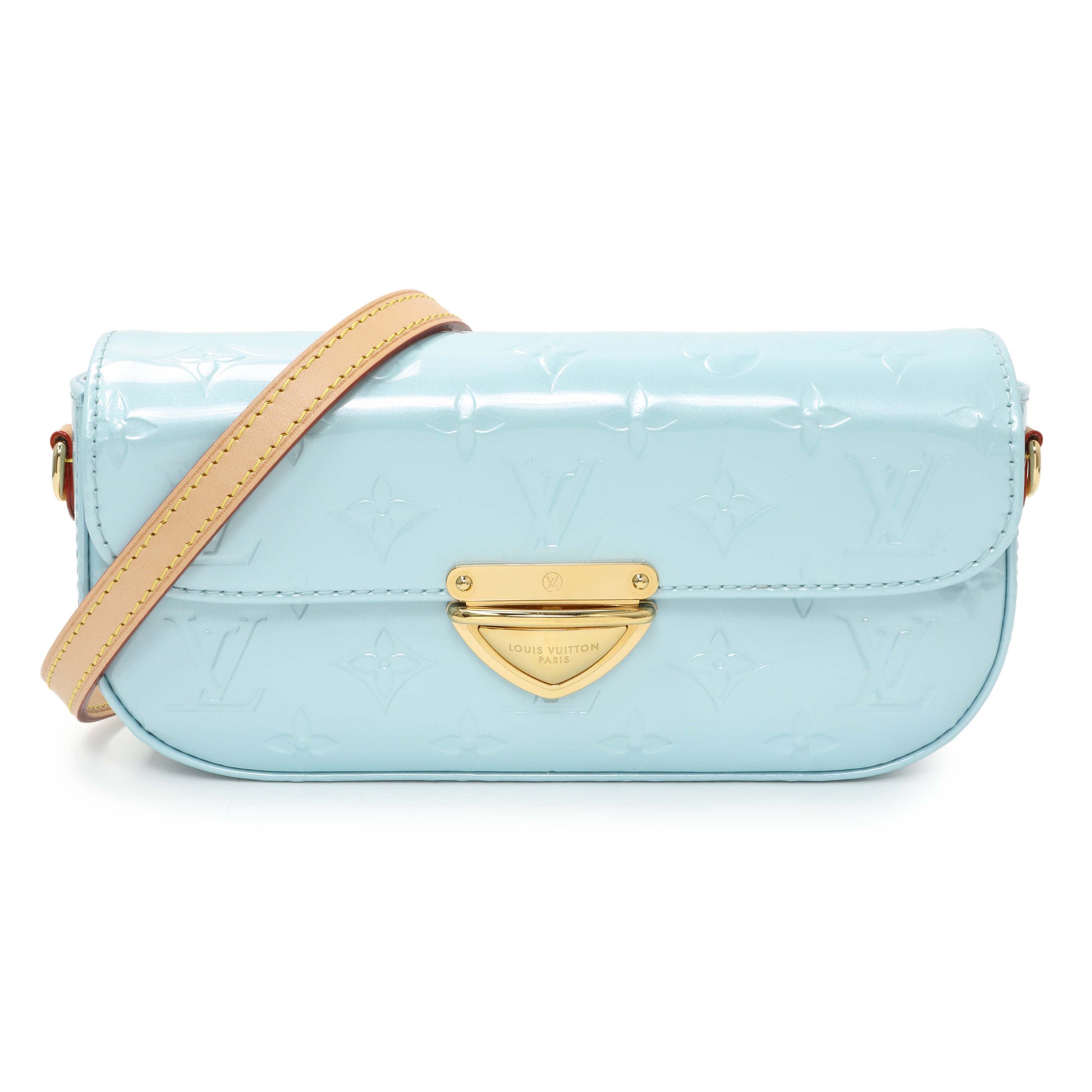 Exclusive Louis Vuitton Light Blue Vernis Malibu Pochette — Front View