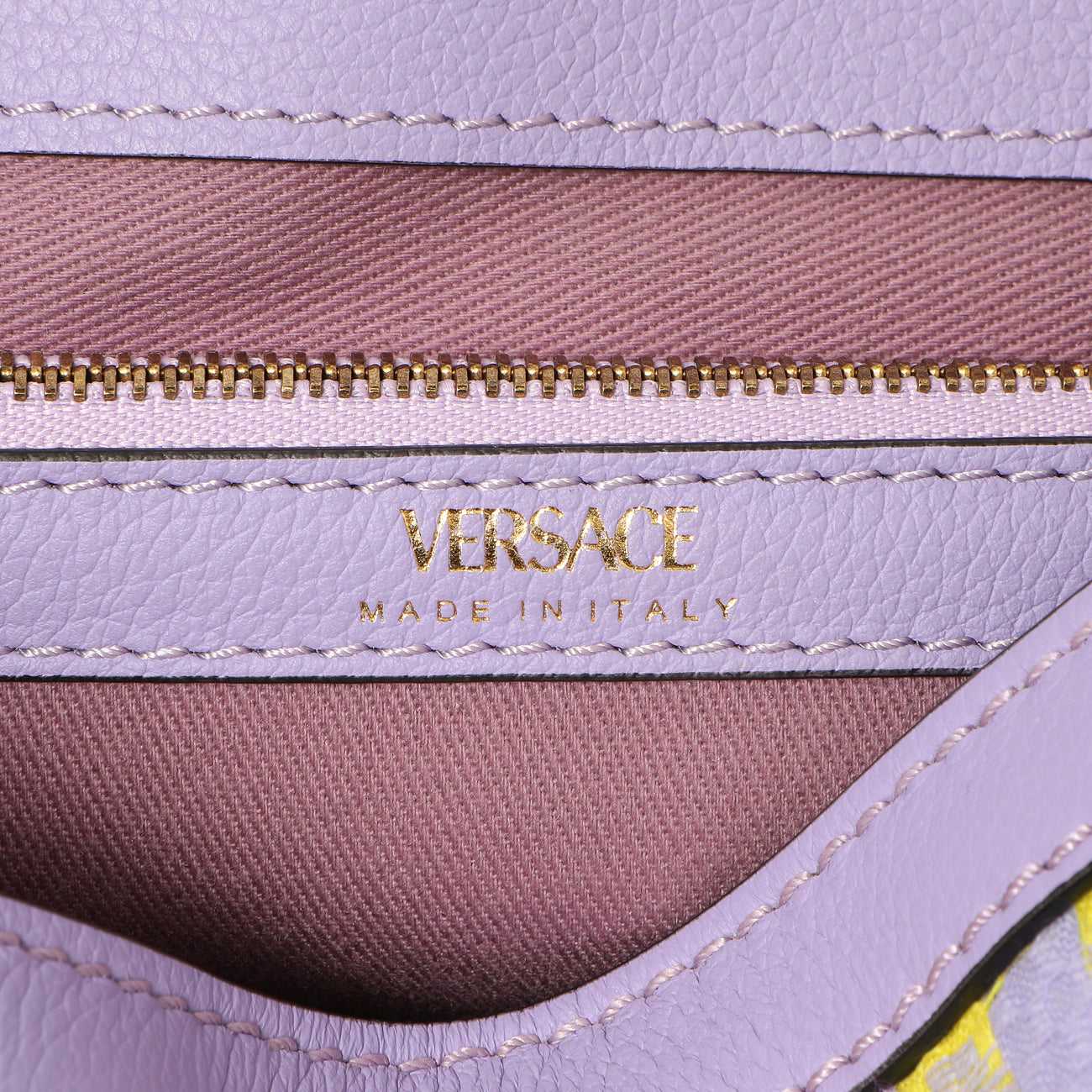 Exclusive Versace Lilac Yellow Calfskin Canvas Houndstooth Medium La Medusa Top Handle Bag — Alternate View 9