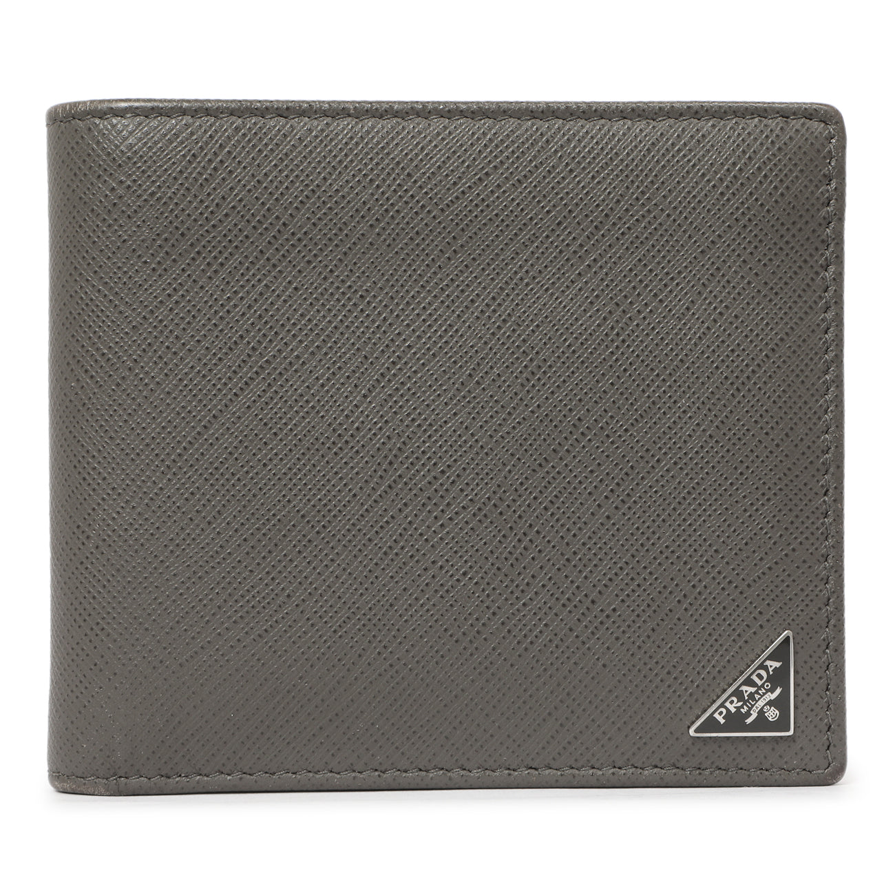 Exclusive Prada Grey Saffiano Bifold Wallet — Front View