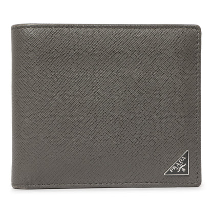 Exclusive Prada Grey Saffiano Bifold Wallet — Front View