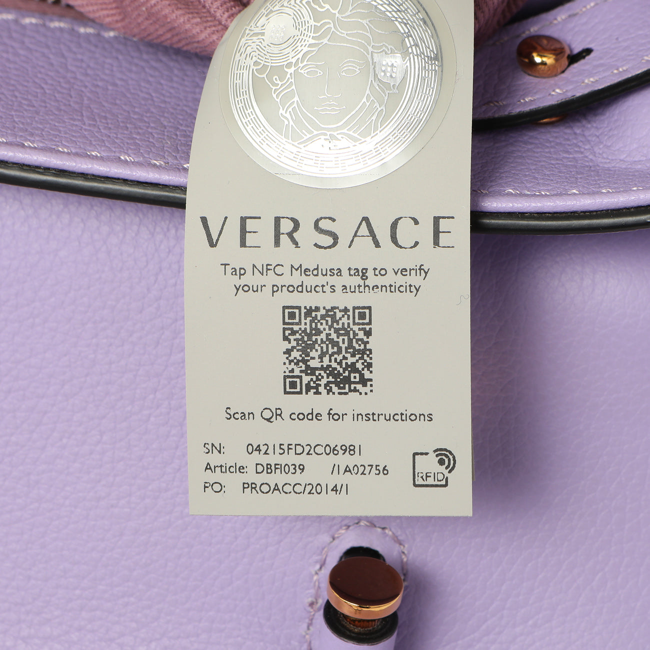 Exclusive Versace Lilac Yellow Calfskin Canvas Houndstooth Medium La Medusa Top Handle Bag — Alternate View 10