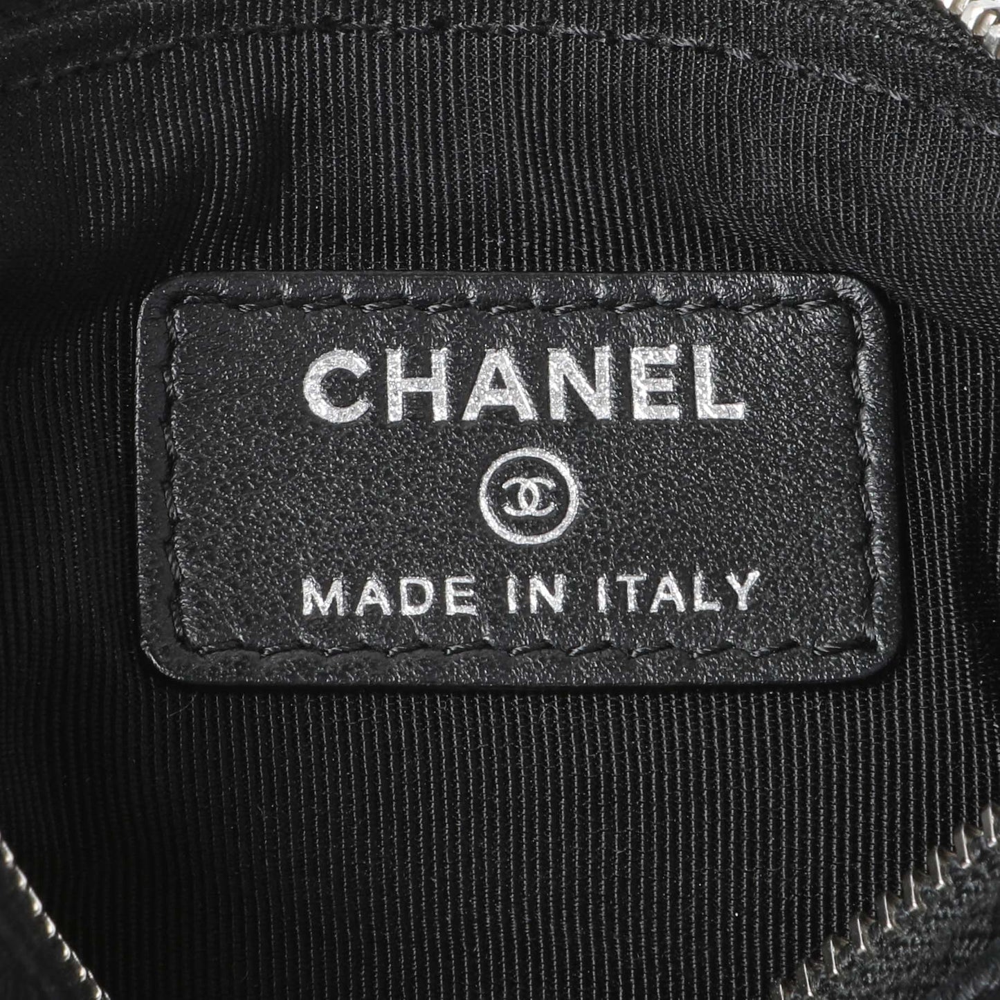 Exclusive Chanel Black Calfskin Tassel Small Cosmetic Pouch — Detail View