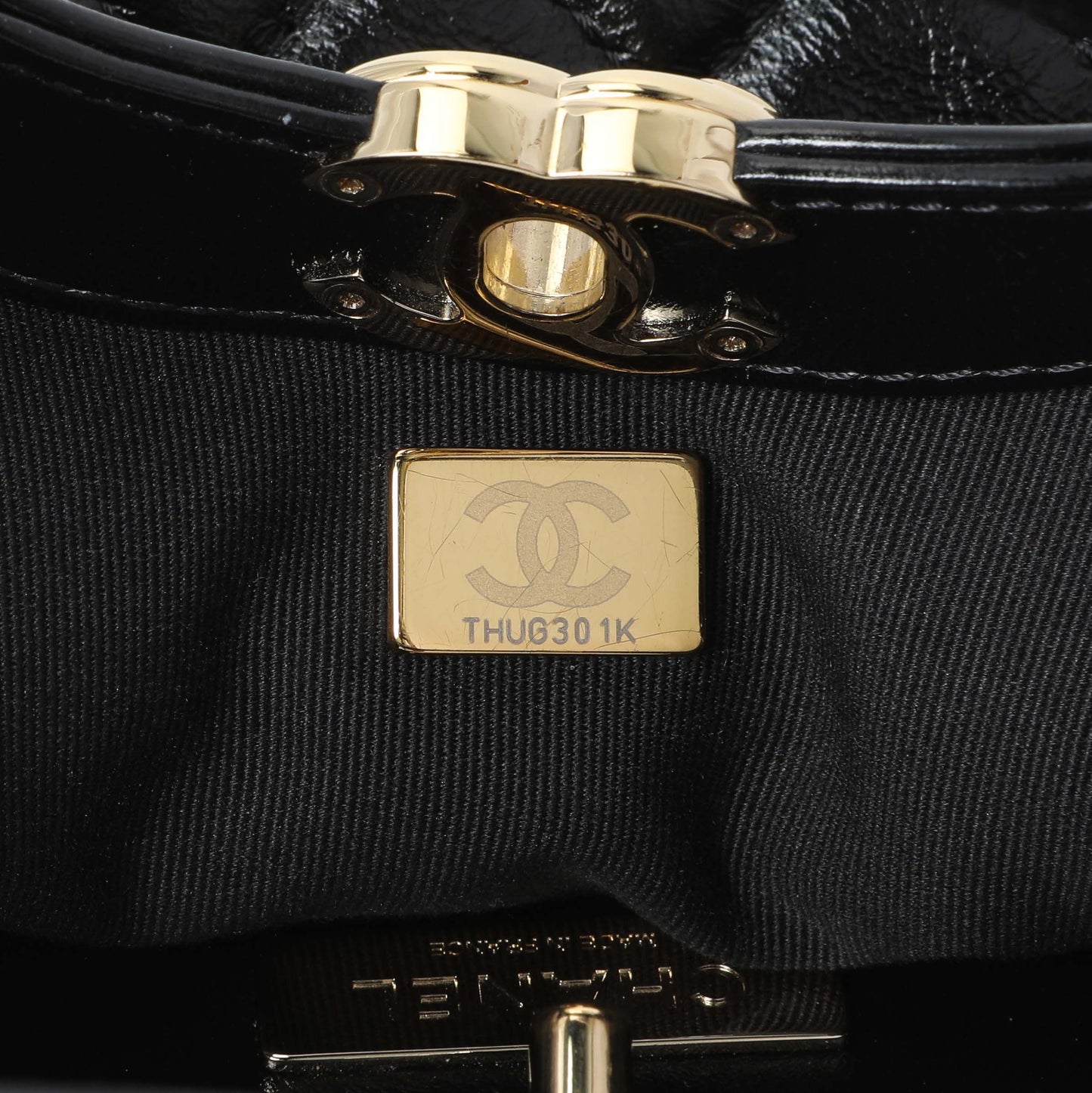 Exclusive Chanel Black Shiny Crumpled Calfskin Quilted Mini 31 Shopping Bag — Lifestyle View