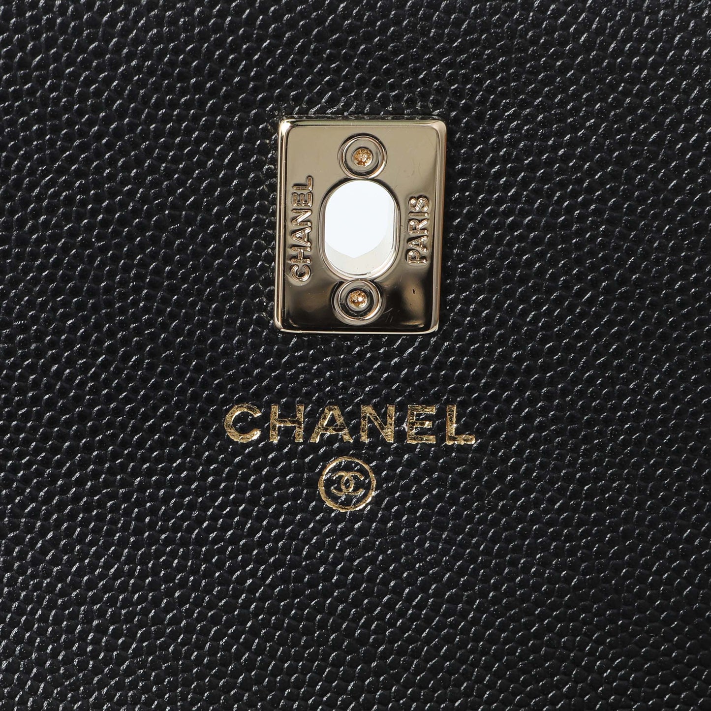 Exclusive Chanel Black Quilted Caviar Trendy Handle Clutch with Chain — Detail View