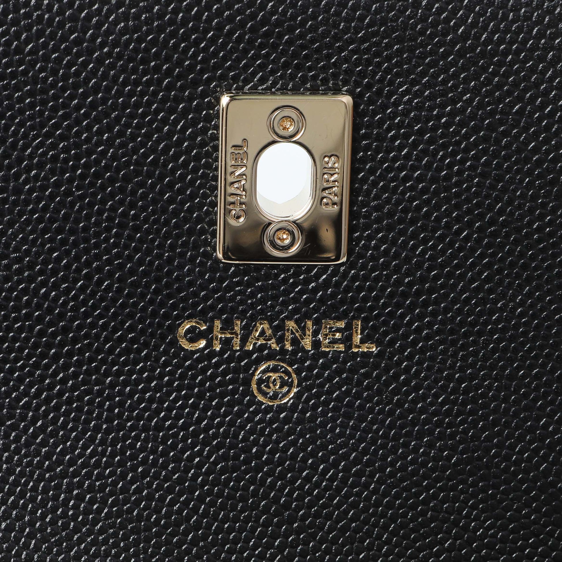Exclusive Chanel Black Quilted Caviar Trendy Handle Clutch with Chain — Detail View