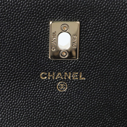 Exclusive Chanel Black Quilted Caviar Trendy Handle Clutch with Chain — Detail View