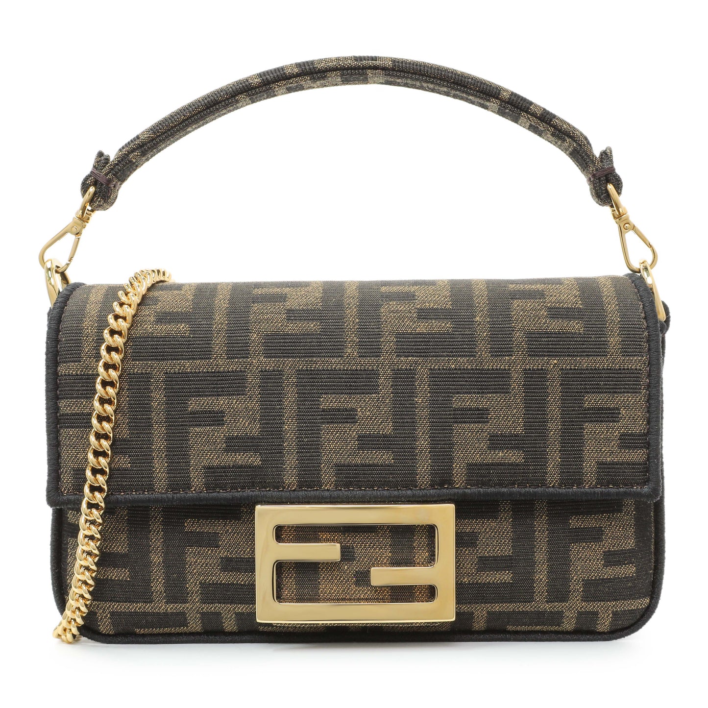 Exclusive Fendi Fabric Jacquard FF 1974 Mini Baguette — Front View