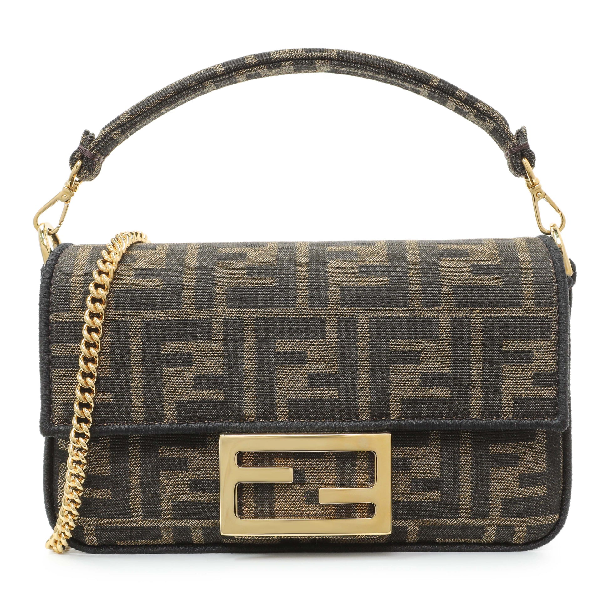 Exclusive Fendi Fabric Jacquard FF 1974 Mini Baguette — Front View