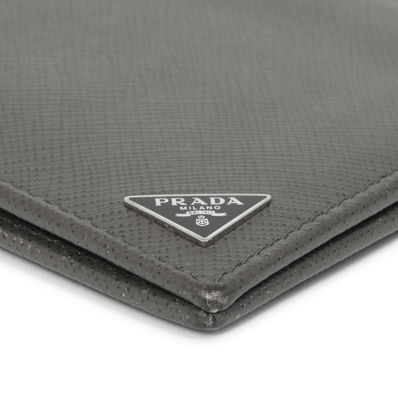 Exclusive Prada Grey Saffiano Bifold Wallet — Detail View