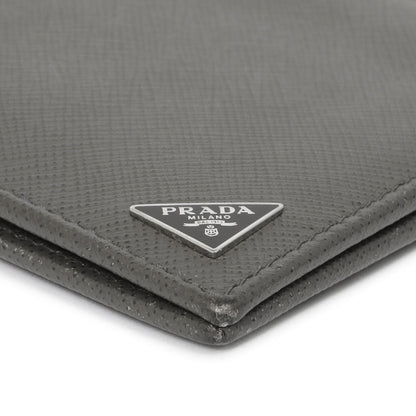 Exclusive Prada Grey Saffiano Bifold Wallet — Detail View