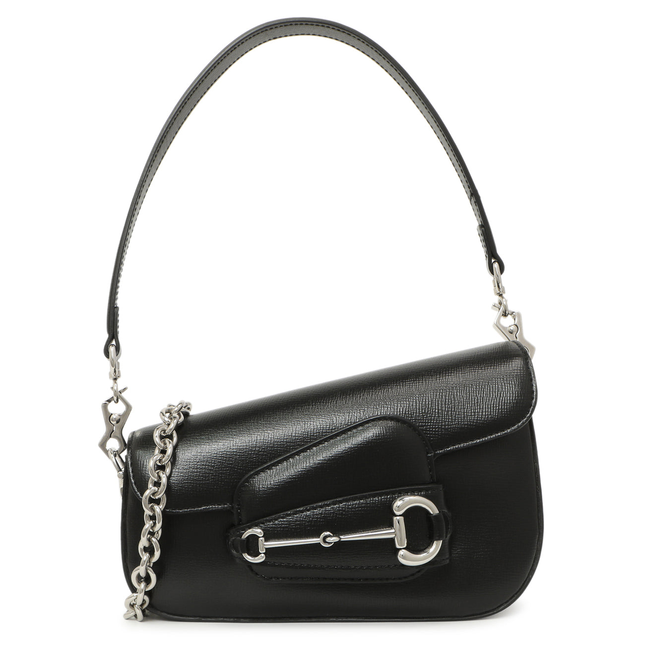 Exclusive Gucci Black Calfskin Mini Horsebit 1955 Asymmetric Shoulder Bag — Front View