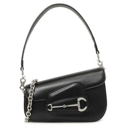 Exclusive Gucci Black Calfskin Mini Horsebit 1955 Asymmetric Shoulder Bag — Front View