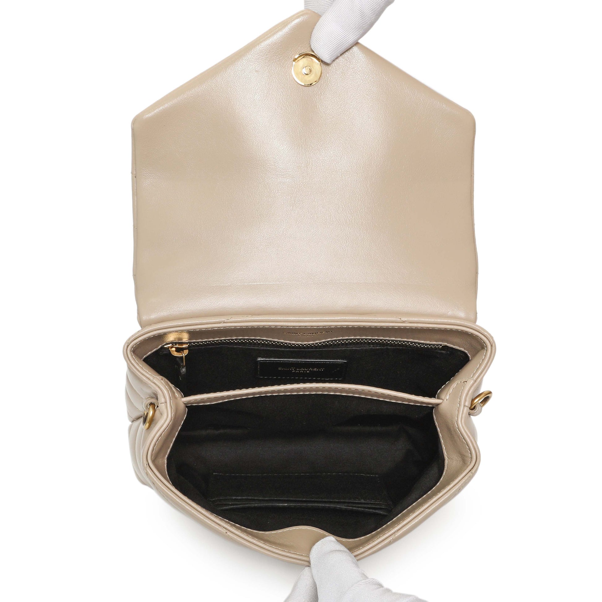 Exclusive Saint Laurent Beige Calfskin Monogram Toy Loulou Crossbody — Top View