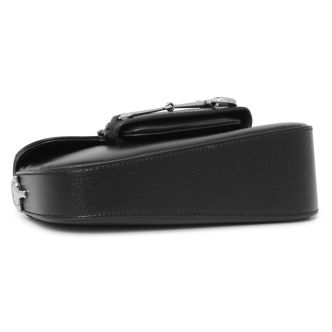 Exclusive Gucci Black Calfskin Mini Horsebit 1955 Asymmetric Shoulder Bag — Back View