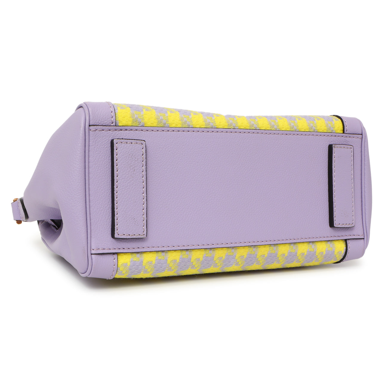 Exclusive Versace Lilac Yellow Calfskin Canvas Houndstooth Medium La Medusa Top Handle Bag — Back View