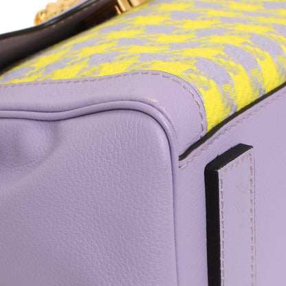 Exclusive Versace Lilac Yellow Calfskin Canvas Houndstooth Medium La Medusa Top Handle Bag — Top View