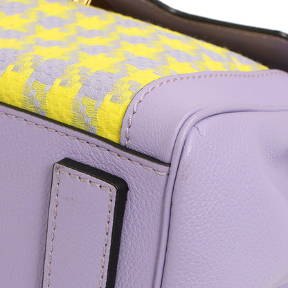 Exclusive Versace Lilac Yellow Calfskin Canvas Houndstooth Medium La Medusa Top Handle Bag — Detail View