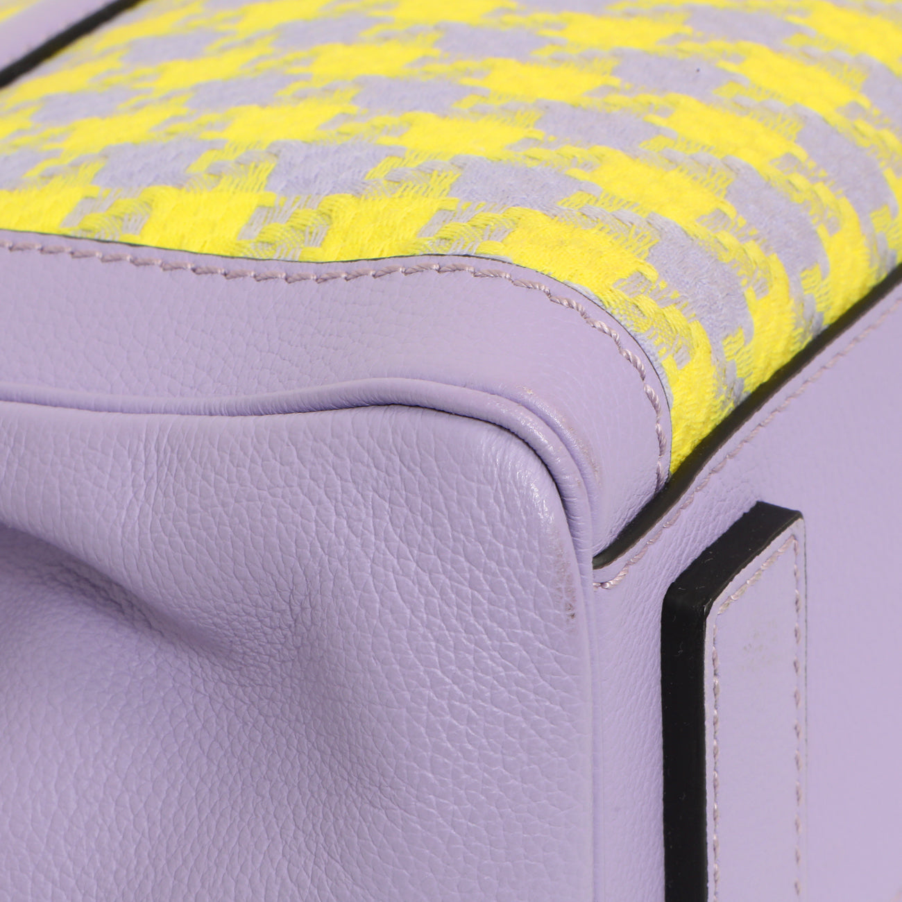 Exclusive Versace Lilac Yellow Calfskin Canvas Houndstooth Medium La Medusa Top Handle Bag — Lifestyle View