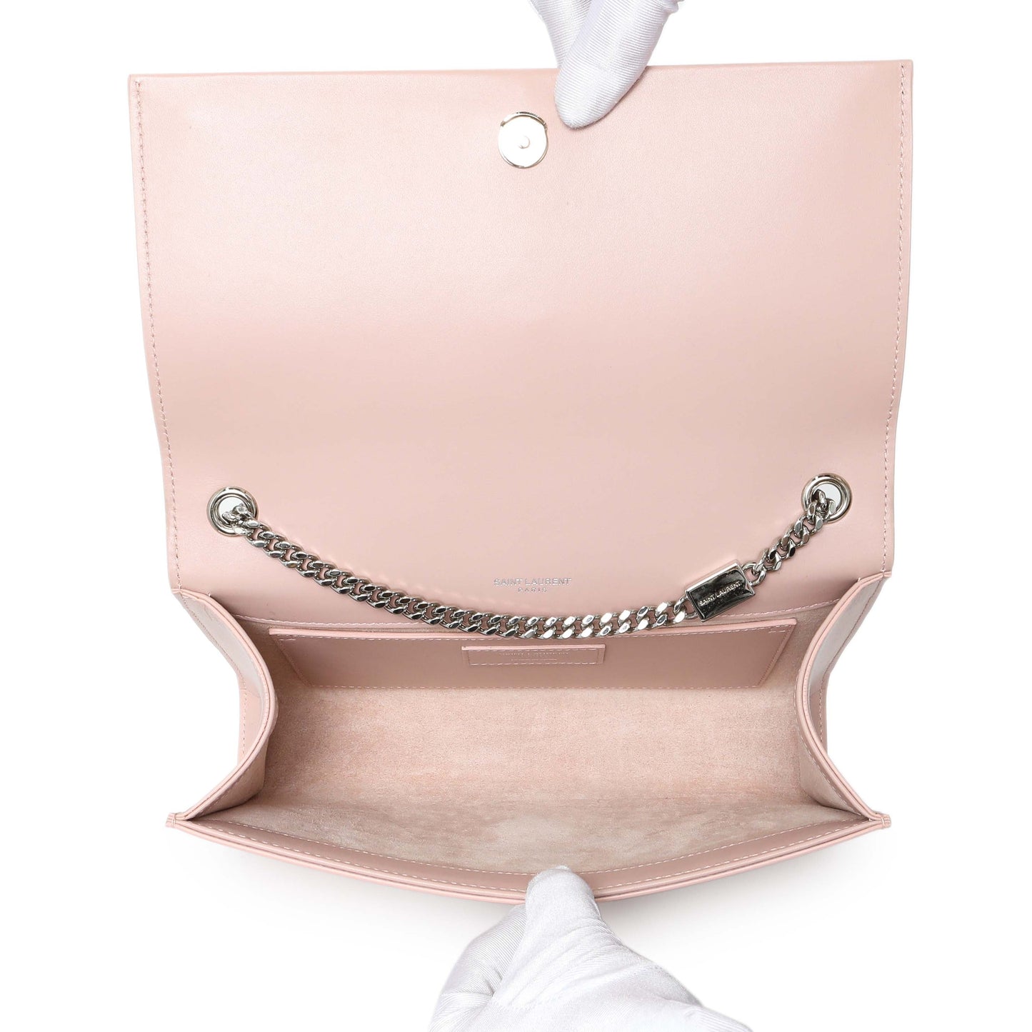 Exclusive Saint Laurent Pink Smooth Calfskin Medium Classic Monogram Kate Tassel Satchel — Top View