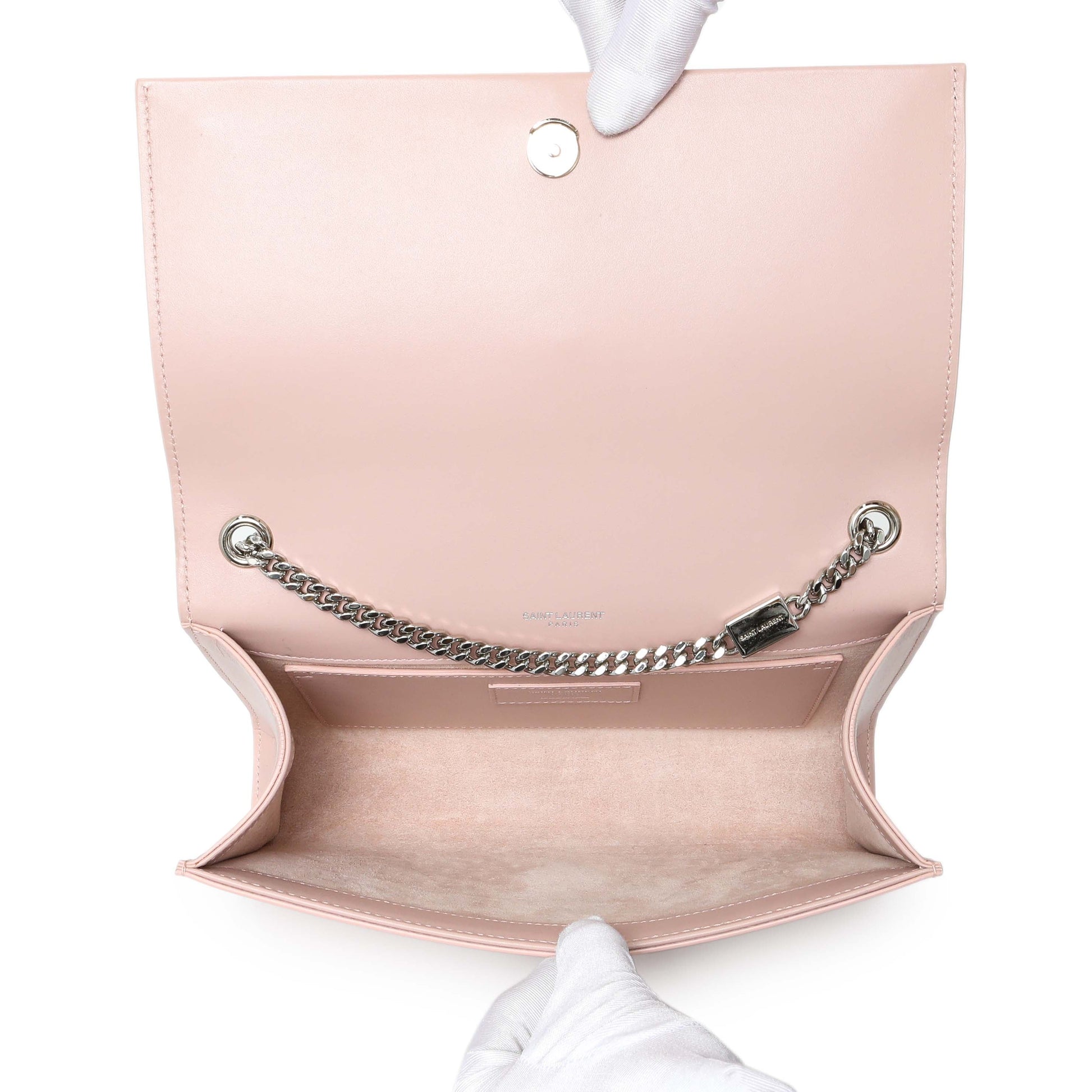 Exclusive Saint Laurent Pink Smooth Calfskin Medium Classic Monogram Kate Tassel Satchel — Top View