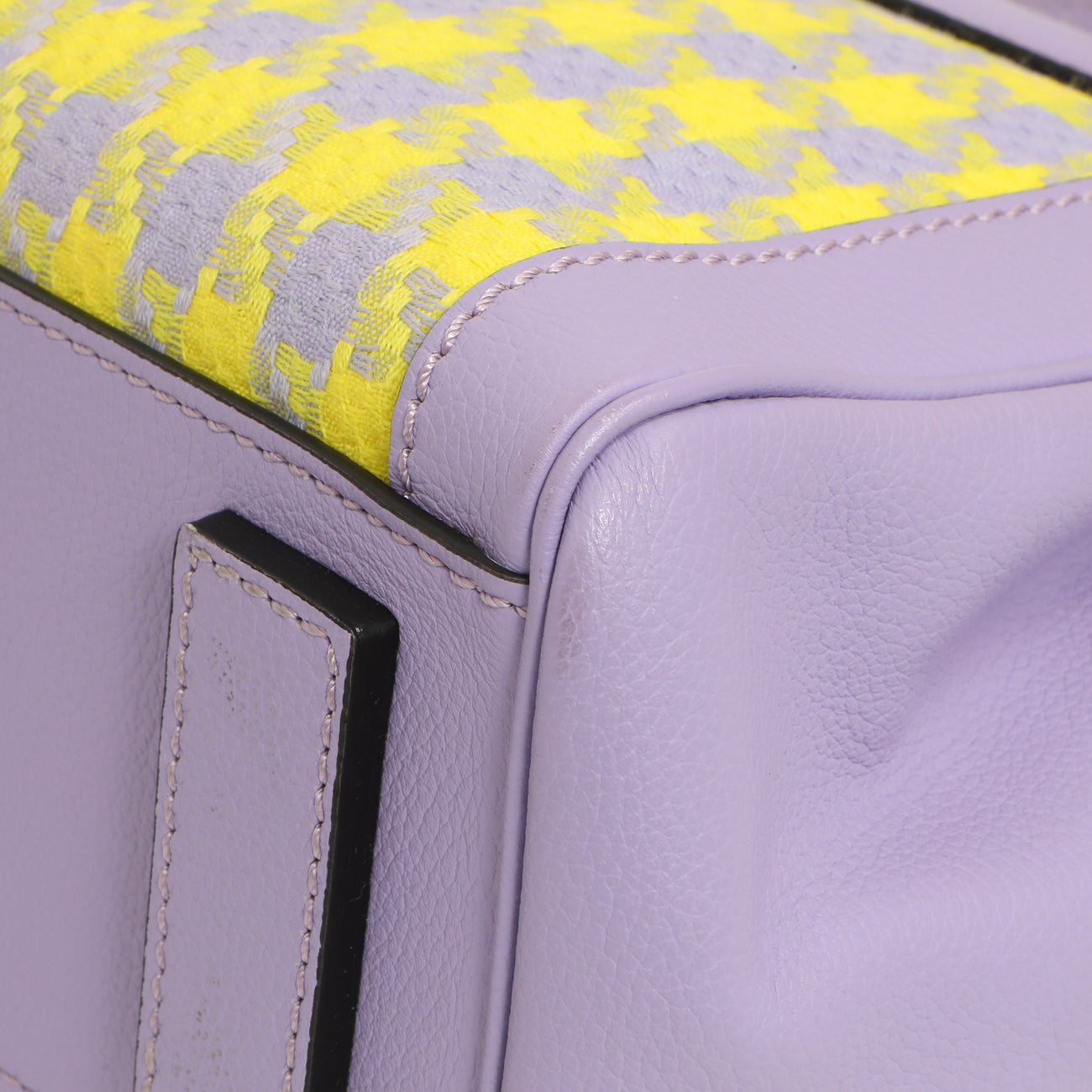 Exclusive Versace Lilac Yellow Calfskin Canvas Houndstooth Medium La Medusa Top Handle Bag — Alternate View 7