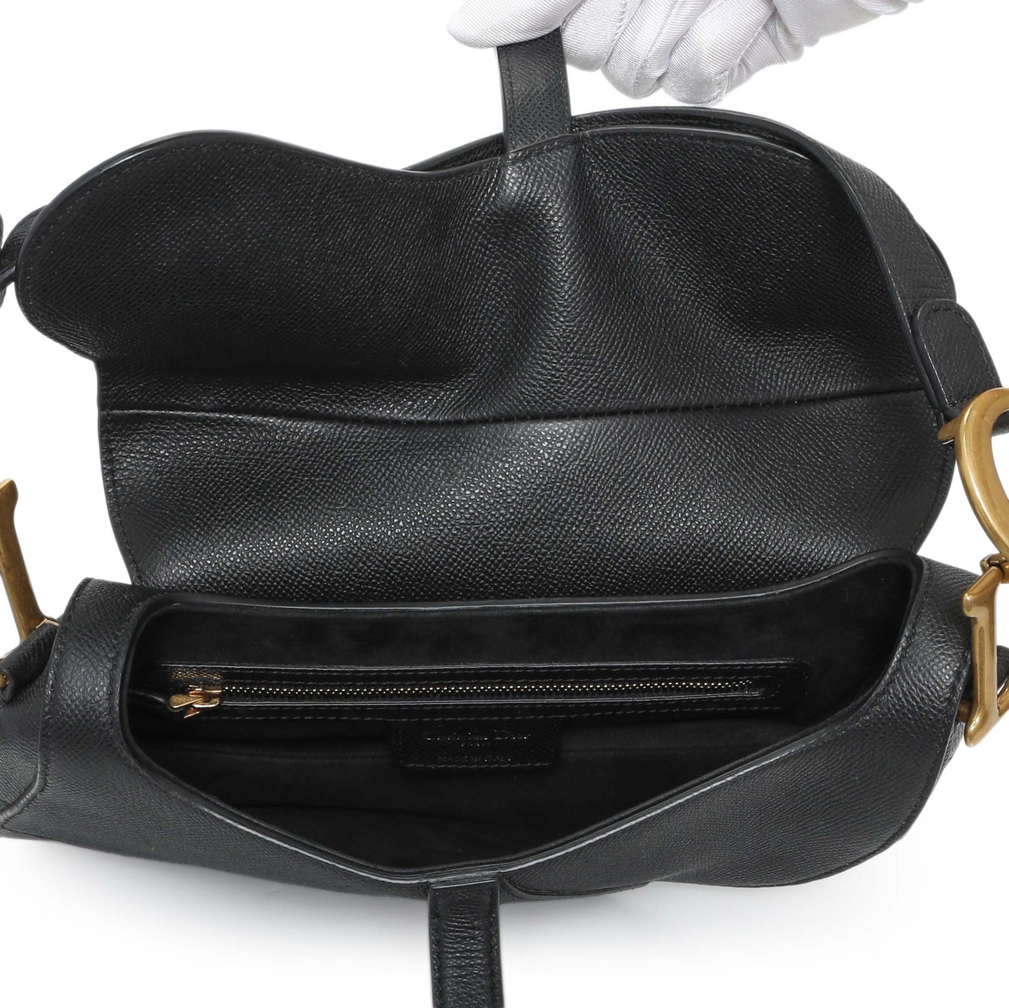 Exclusive Christian Dior Black Grained Calfskin Saddle Bag — Top View
