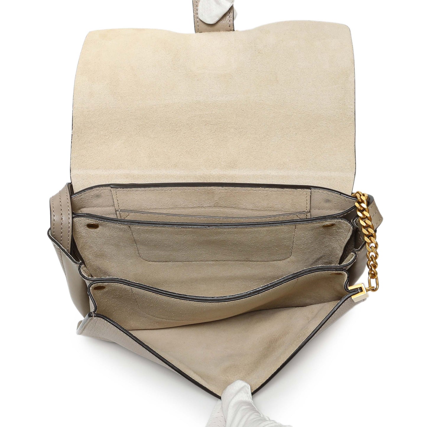 Exclusive Chloe Motty Grey Grained Calfskin Small Faye Shoulder Bag — Top View