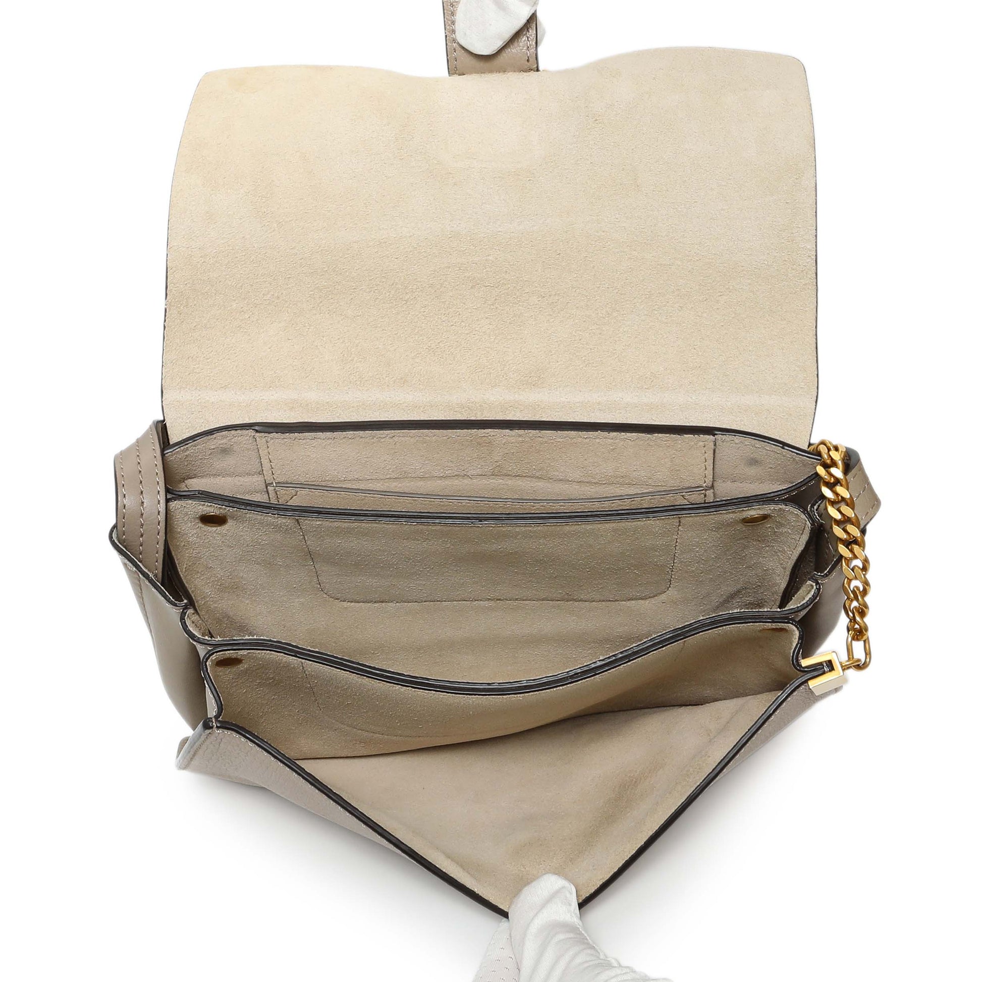 Exclusive Chloe Motty Grey Grained Calfskin Small Faye Shoulder Bag — Top View
