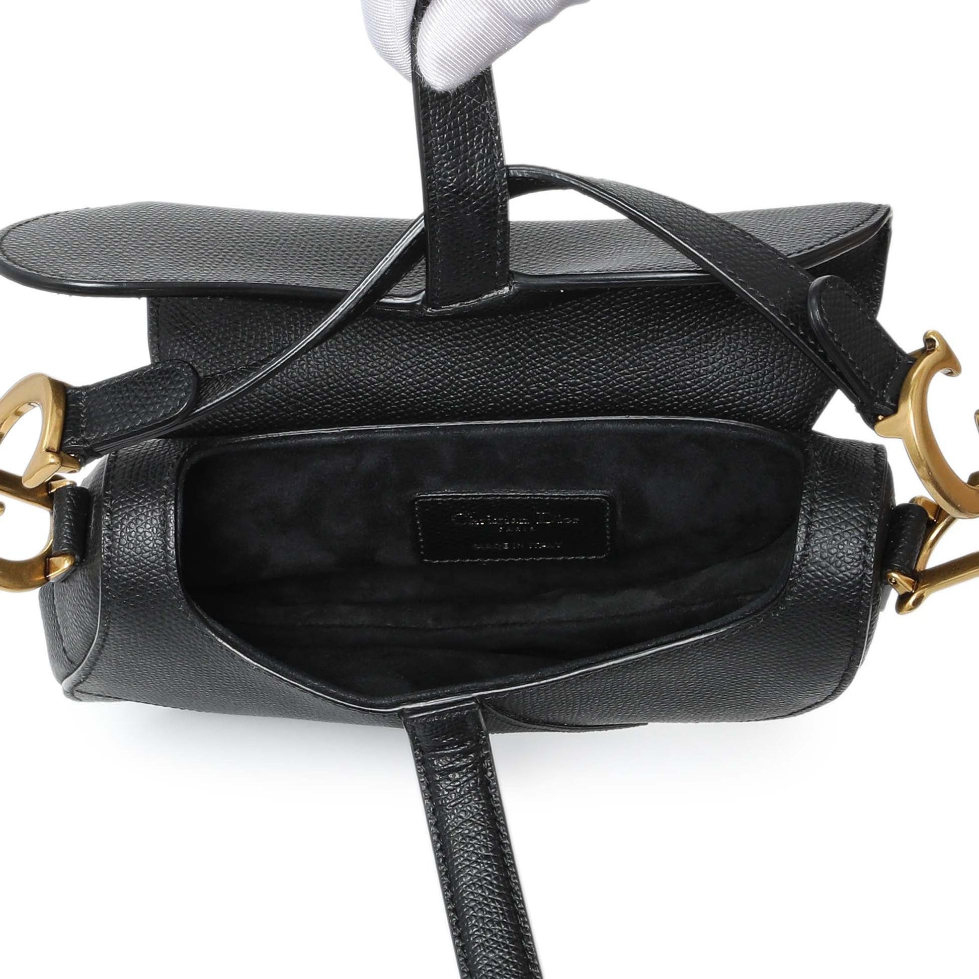 Exclusive Christian Dior Black Grained Calfskin Mini Saddle Bag — Top View
