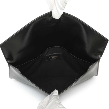 Exclusive Saint Laurent Black Smooth Shiny Calfskin Monogram Uptown Pouch — Top View