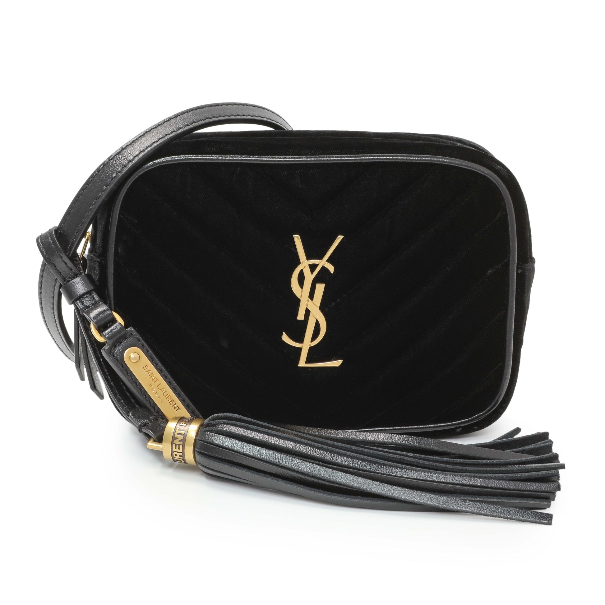 Exclusive Saint Laurent Black Velvet Lou Belt Bag — Front View