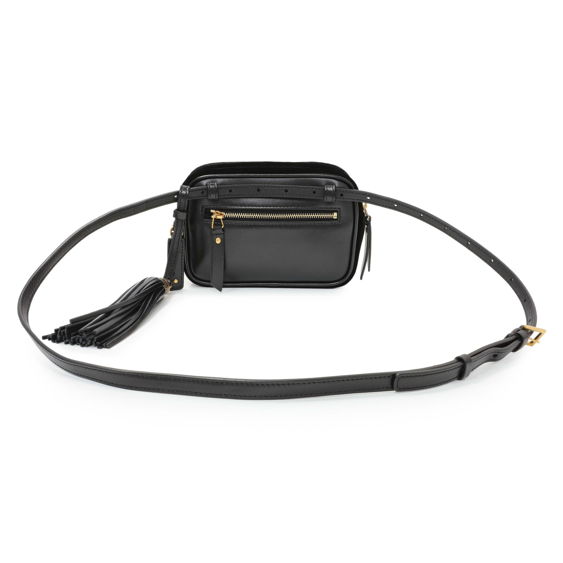 Exclusive Saint Laurent Black Velvet Lou Belt Bag — Side View