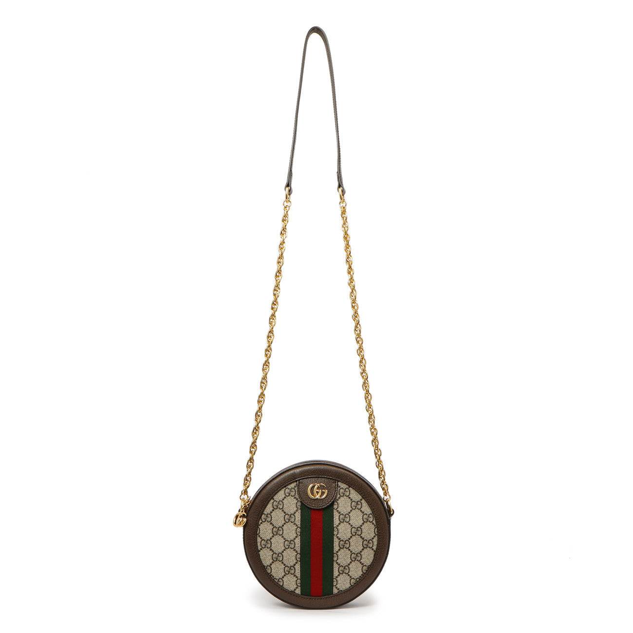 Exclusive Gucci GG Supreme Monogram Web Mini Ophidia Round Shoulder Bag — Front View