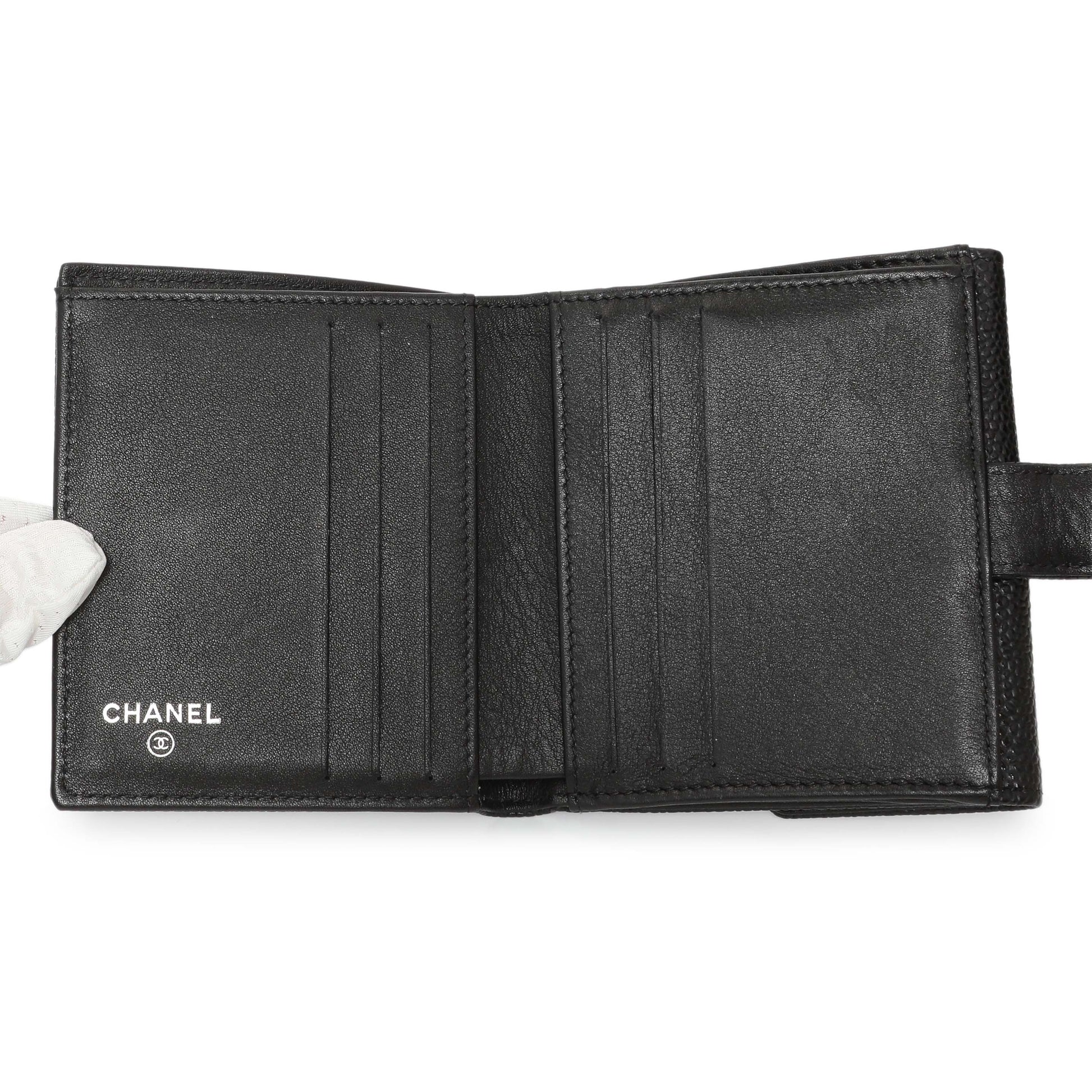 Exclusive Chanel Black Caviar Timeless Compact Wallet — Top View