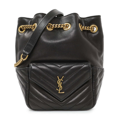 Exclusive Saint Laurent Black Lambskin Matelasse Monogram Joe Nano Bucket Bag — Front View