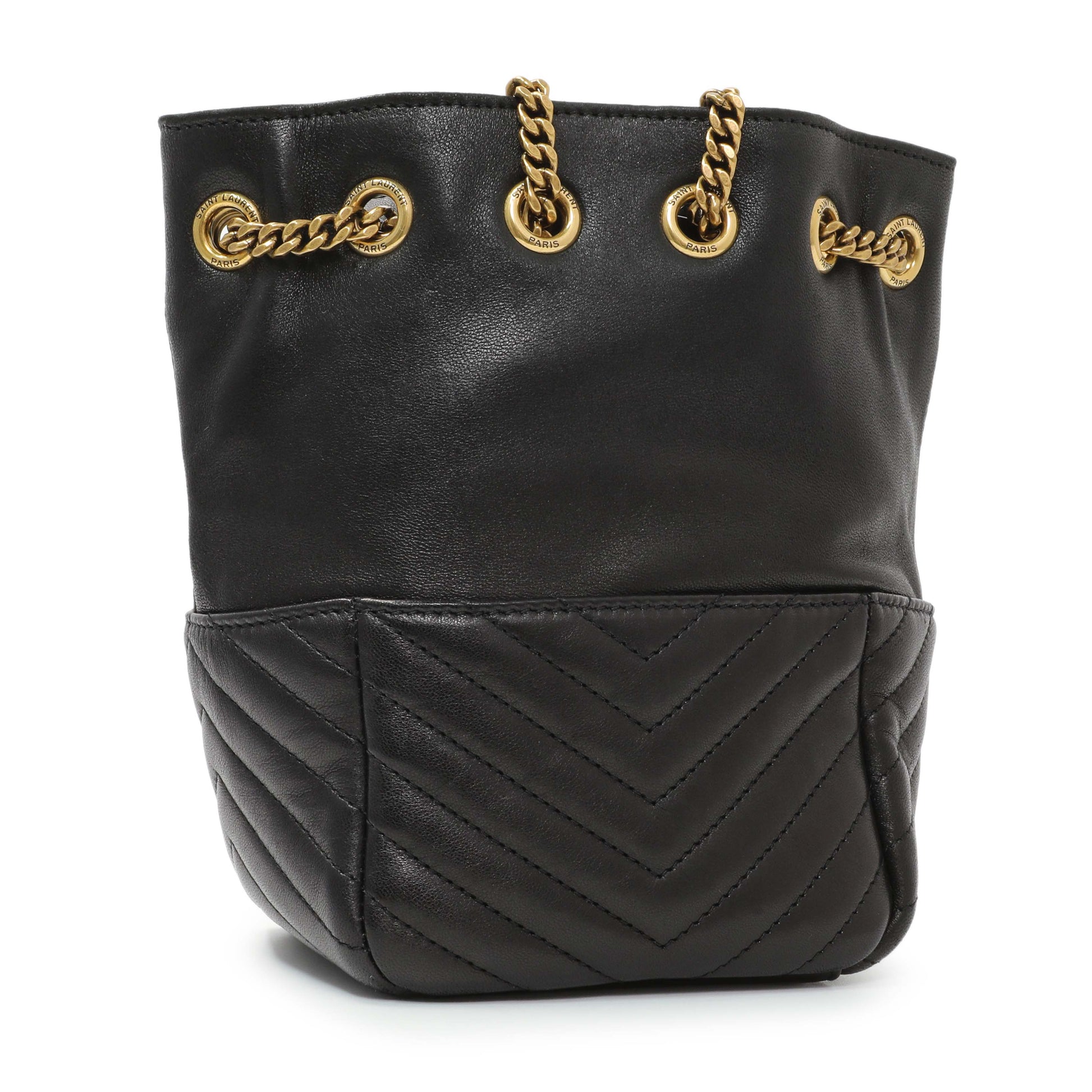 Exclusive Saint Laurent Black Lambskin Matelasse Monogram Joe Nano Bucket Bag — Side View