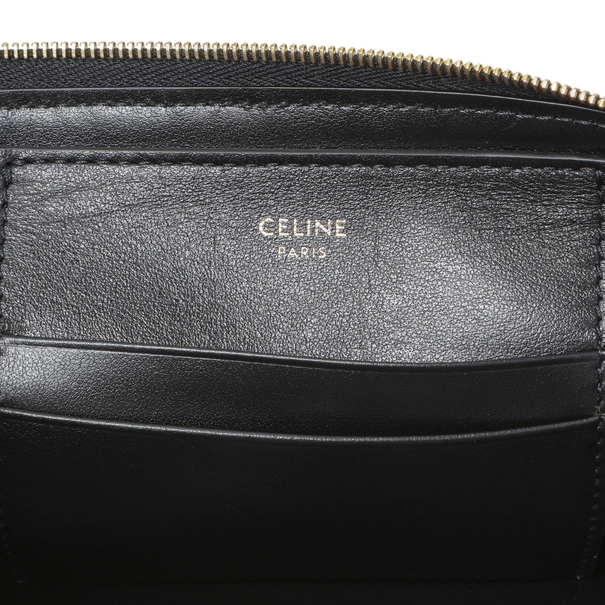 Exclusive Celine Black Calfskin Quilted C Charm Pouch — Detail View