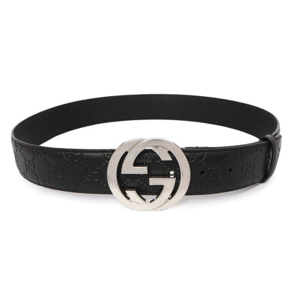 Exclusive Gucci Black Guccissima Interlocking G 40mm Belt — Front View