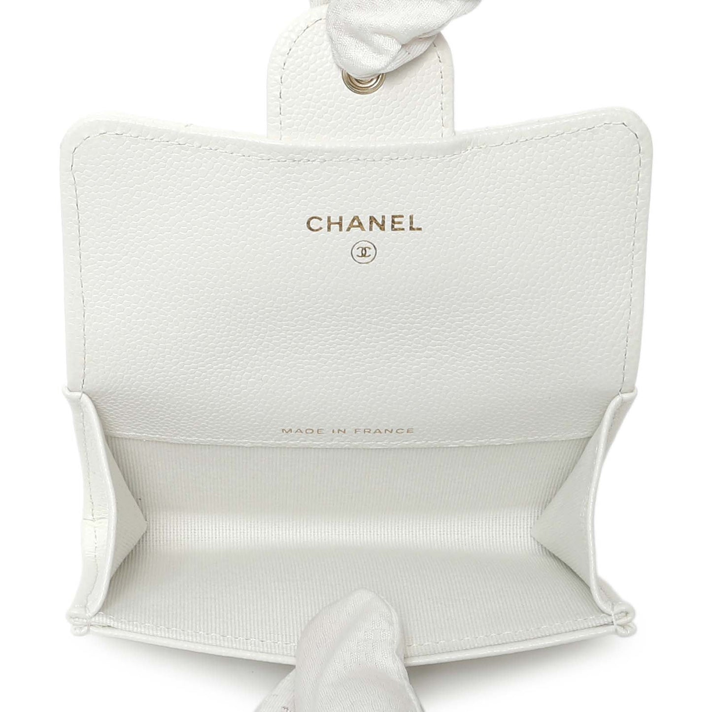 Exclusive Chanel White Quilted Caviar Flap Card Holder — Top View