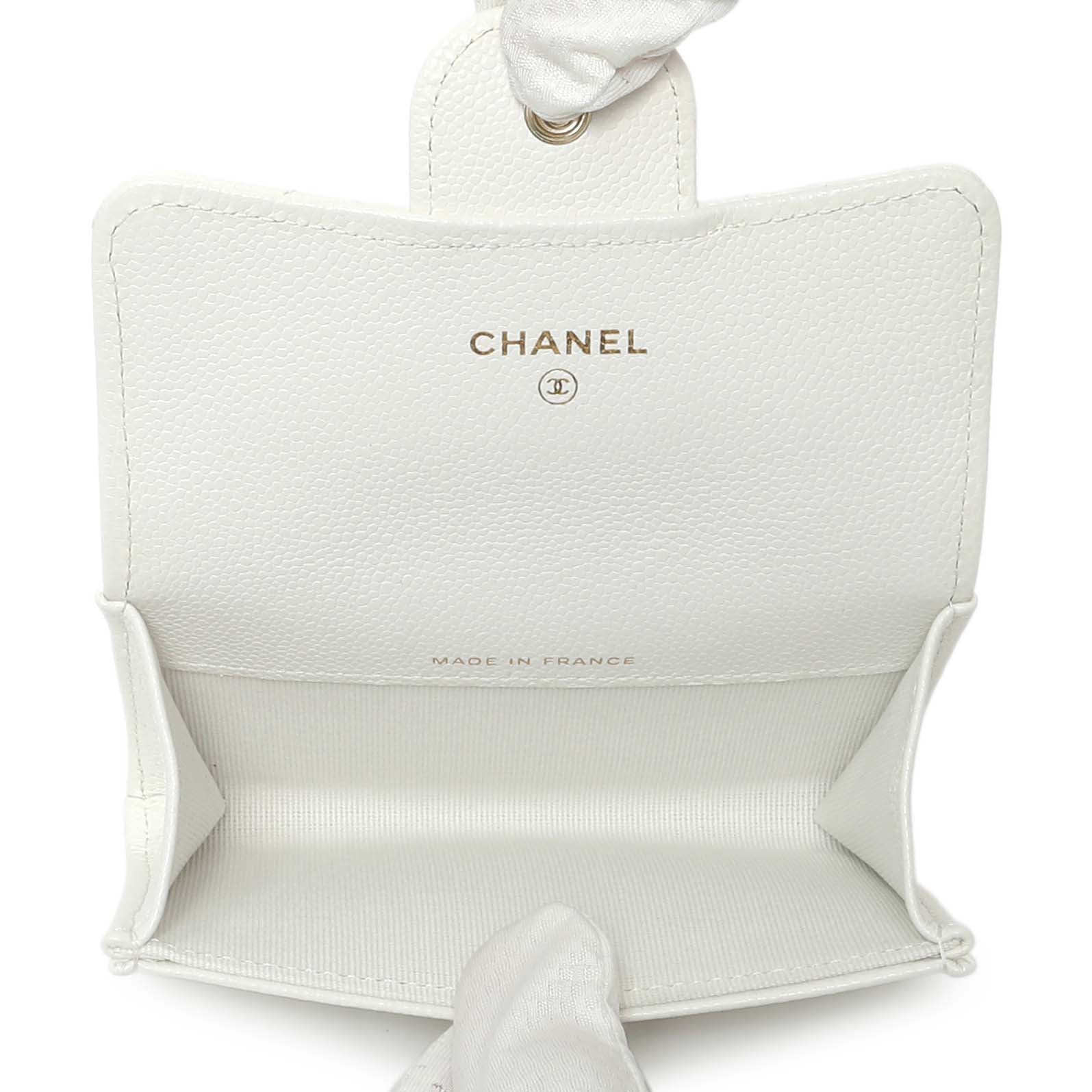 Exclusive Chanel White Quilted Caviar Flap Card Holder — Top View