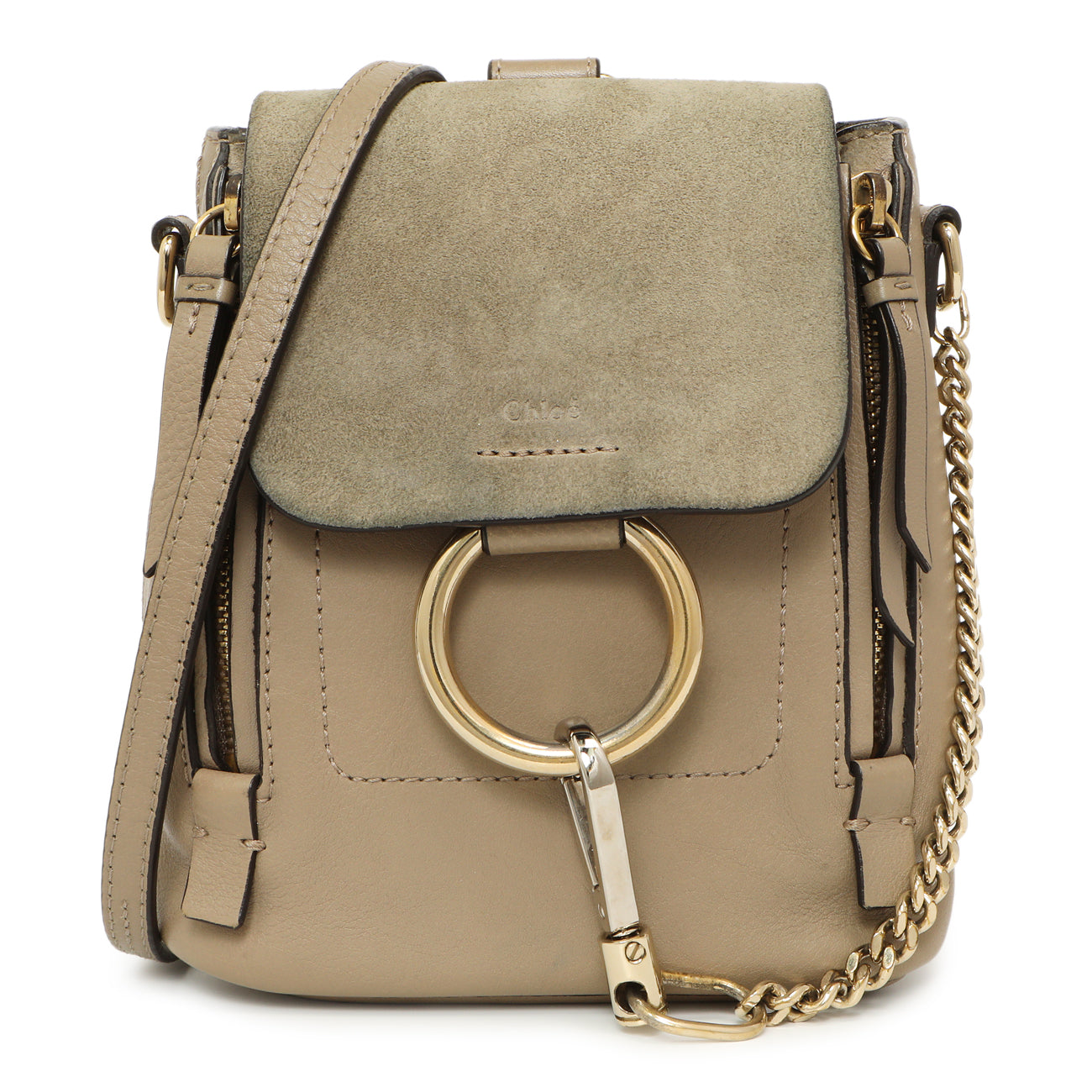 Exclusive Chloe Grey Suede Calfskin Mini Faye Backpack — Front View