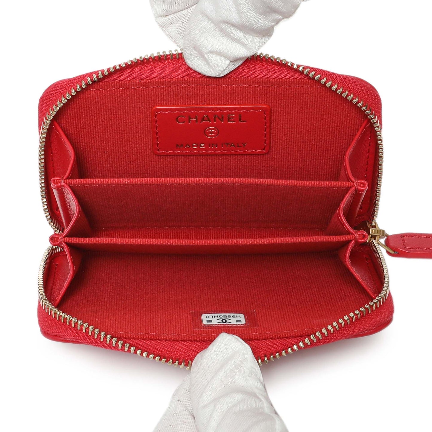 Exclusive Chanel Red Lambskin Coco Love Zip Coin Purse — Top View