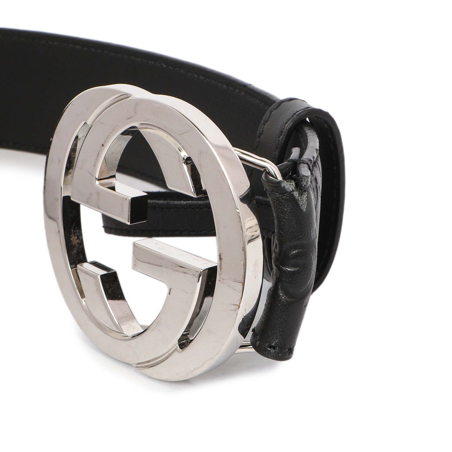 Exclusive Gucci Black Guccissima Interlocking G 40mm Belt — Lifestyle View
