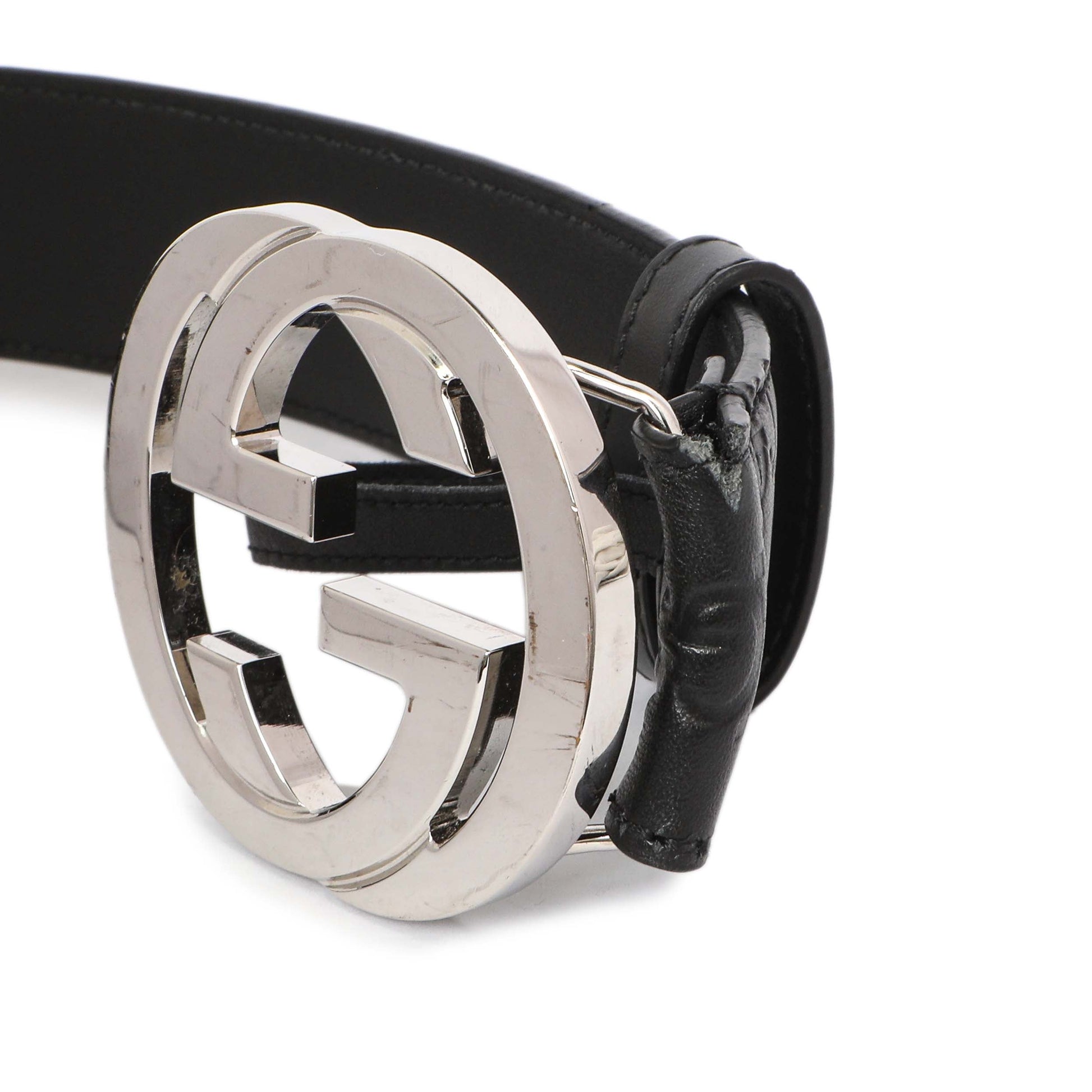 Exclusive Gucci Black Guccissima Interlocking G 40mm Belt — Lifestyle View